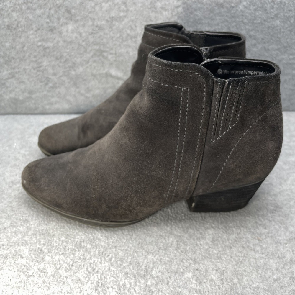 Blondo Women's Ankle Booties Sz 6M Gray Suede Waterproof Zip-Up Low Heel Boots